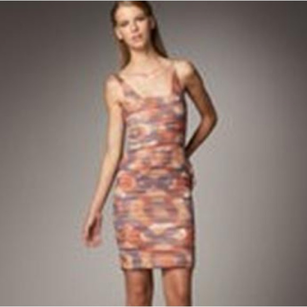 Alice + Olivia HEATHER Fitted Ruched Dress Painted Circle Print